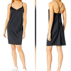 The Drop Darcy Tie Back Black Satiny Stretch 90s Spaghetti Strap Mini Slip Dress